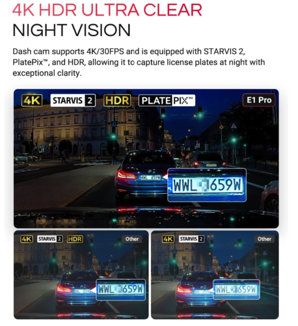 Vantrue E1 Pro 4K HDR Starvis Dascham - Image 4