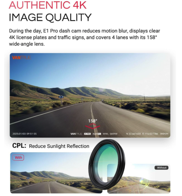 Vantrue E1 Pro 4K HDR Starvis Dascham - Image 5