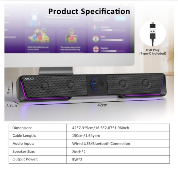 Jeecoo A40 USB Computer Speaker RGB - Image 6